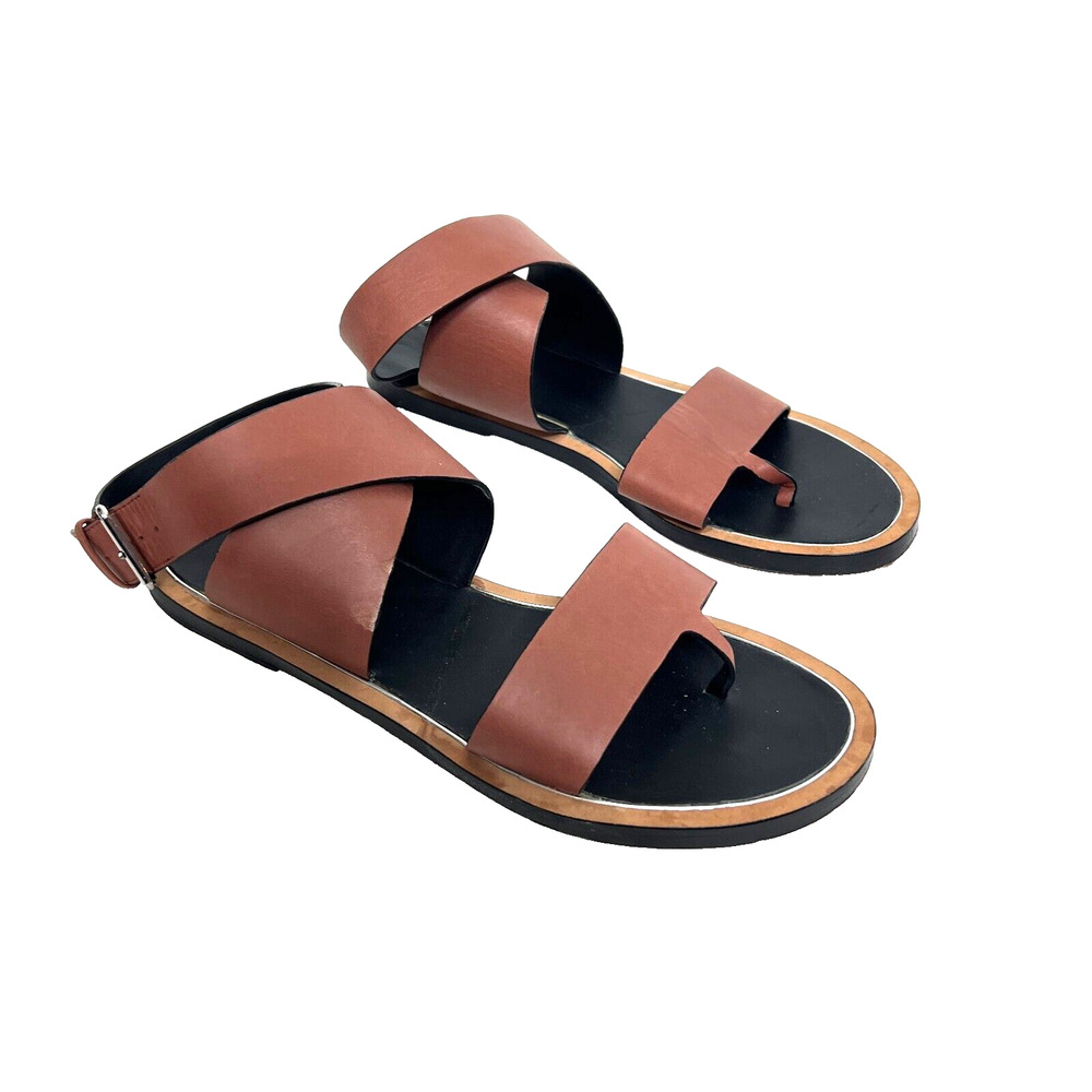 Vince Mailin Womens 8.5M/38.5 Cognac Brown Strappy Leather Flat Buckle Sandals